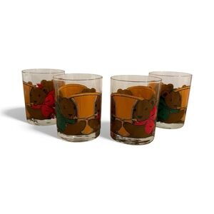 Neiman Marcus Christmas teddy bear double old-fashioned vintage glass set of 4.